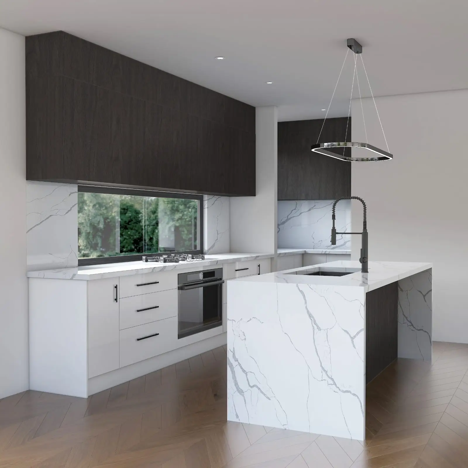 Modern custom kitchen by CabinetworX featuring sleek cabinetry and island.